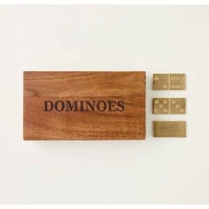 Hearth & Hand Wood & Brass Dominoes Game Set Magnolia NEW
